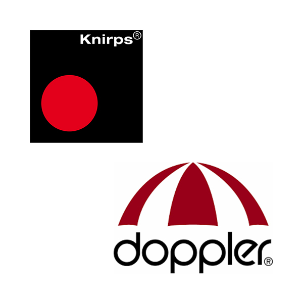The image shows the logos of the pocket umbrella brands KNIRPS & DOPPLER.